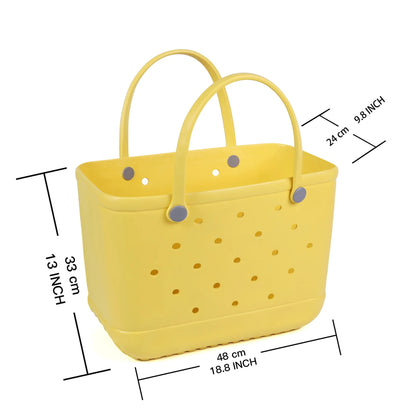dimensions of Yellow summer beach fashion bag, front view